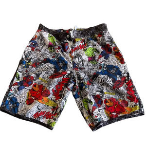 Marvel Avengers Comic Board Shorts Swim Trunks Spiderman Hulk Thor Ironman- L